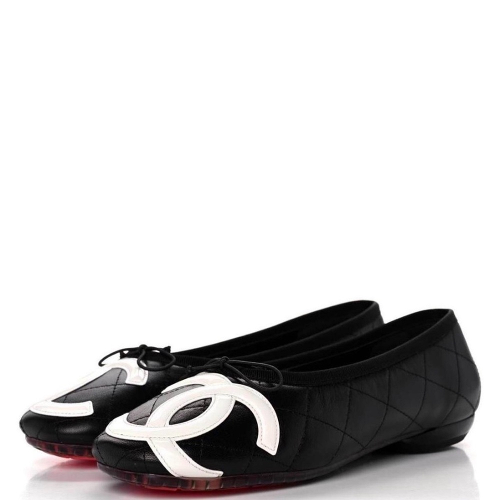 CHANEL Black and White Logo Flats - Picture 2 of 3